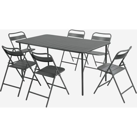 Set tavolo da giardino in acciaio con 6 sedie pieghevoli, 160cm