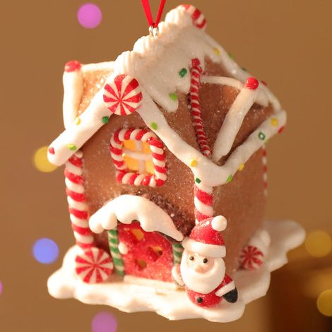 Décoration lumineuse de maison en pain d'épice de Noël Maison de village de Noël miniature Maison de bonbons lumineuse Décoration suspendue de sapin de Noël 3 pièces (1/2)