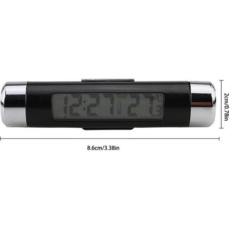 Reloj termómetro para coche, termómetro LCD con clip para camión o coche, reloj digital automotriz con retroiluminación azul para usar en el coche (fondo azul). (1/5)