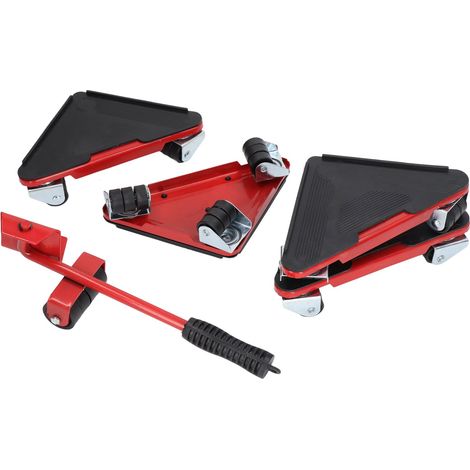 Ensemble de 5 outils de déménagement triangulaires en fer avec roues universelles, texture aléatoire, rouge. (1/5)