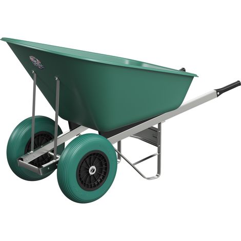 Agri Barrow Wheelbarrow Twin 160 Litre Plastic Tub Puncture Proof Tyre Green