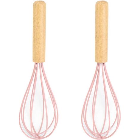Fouet en silicone avec manche en bois - Fouet pour œufs et blancs d'œufs, pâtes à gâteaux, mélanges, sauces et jus de viande (1/4)