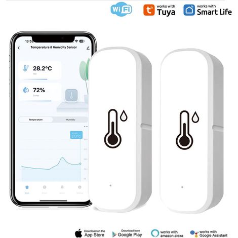 Lot de 2 capteurs de thermomètre hygromètre WiFi, capteur d'humidité de température sans fil avec alerte de notification d'application à distance (1/5)