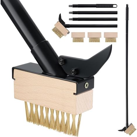 Weed Brush Long Handle Outdoor Manual Weeder, Garden Tool with Scraper, Weeding, Moss Removal Paths, Pavers, Brushes
