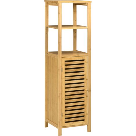 Armoire de salle de bain en bambou naturel avec étagères réglables, 33 x 30 x 120 cm (1/5)