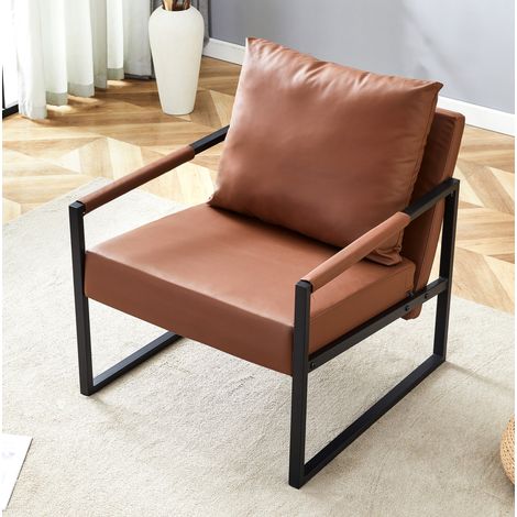Fauteuil de lecture 68,6x75,5x75,2 cm marron avec accoudoirs, métal et PU, design industriel MEUBLIV (1/5)