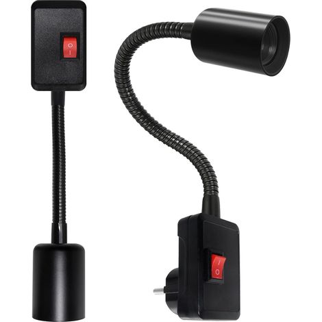 2er Set E27 lampenfassung mit schalter EU-Stecker, 360° Drehbarer lampenfassung, schwanenhals fassung fur wandlampe, leselampe(Schwarz, Glühbirne nicht im Lieferumfang enthalten) (1/5)