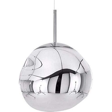 Modern Glass Lava Chandelier, Irregular Silver/Gold/Red Copper Pendant Lights for Living Room, Melt Design,Stunning Mirrored Finish, 20cm,Silver (1/5)