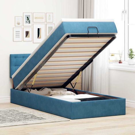 vidaXL Cadre de lit ottoman avec matelas bleu foncé 100x200 cm velours (1/5)