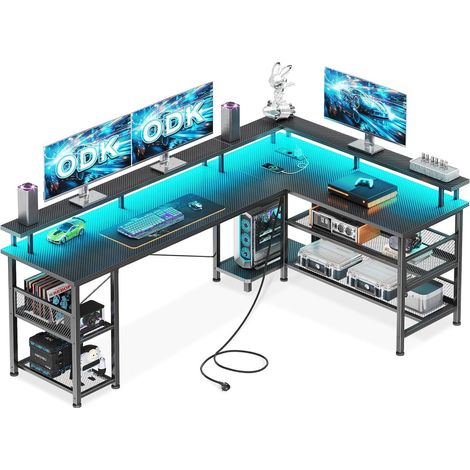Bureau de jeu en fibre de carbone noir 168x120cm OffiGo (1/5)
