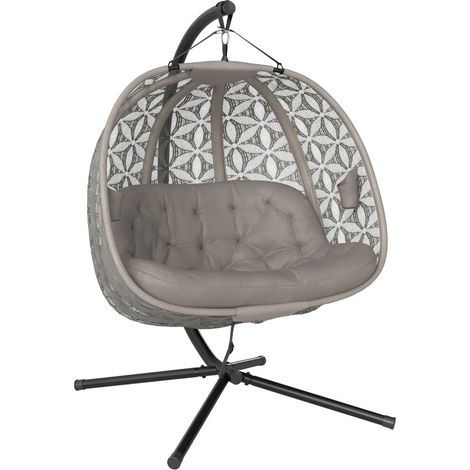 Fauteuil suspendu double extérieur avec coussins et porte-gobelets, couleur sable brun