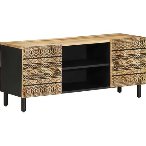 Mobile TV industriale con contenitore 105 x 33 x 46 cm legno massello di mango nero 020057832