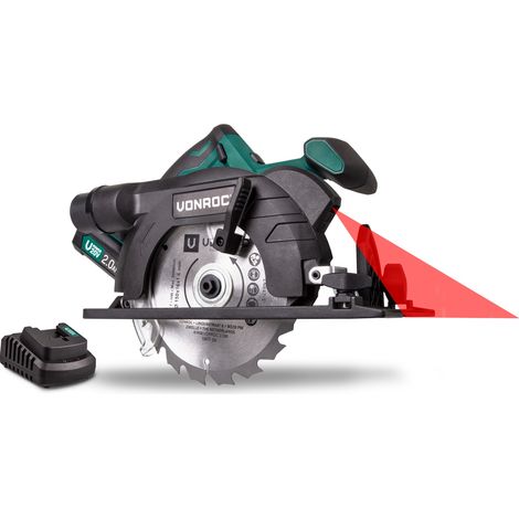 VONROC Sierra circular inalámbrica VPower 20V – juego completo con batería, cargador rápido, hoja de sierra, guía paralela y bolsa de almacenamiento (1/5)