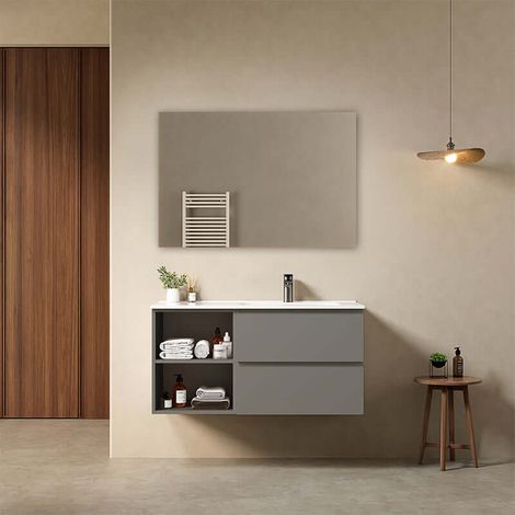 Mobile bagno sospeso 100 cm Grigio Londra Lavabo a Destra in Ceramica Specchio Quadro - Fiji Paint Plus (1/4)