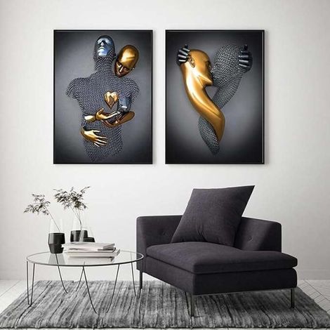 Wandbild auf Leinwand ohne Rahmen, 2x60x90cm, Muster, Metallfiguren