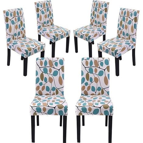 L&H-Cfcahl – Housse de chaise extensible lot de 6 – Tissu polyester et spandex – Ajustement antidérapant – Lavable en machine – Motif feuilles colorées