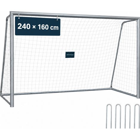 Relaxdays Fußballtor ohne Torwand, HBT: 160 x 240 x 90 cm, PE-Netz & Stahl, mit Erdhaken, Garten, großes Spieltor, grau (1/5)