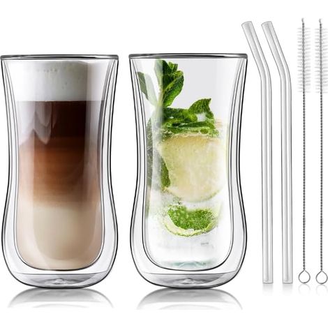 2x400ml Tasse à Café Double Paroi, Verres à Expresso, Mug xxl Transparent,Large Résistant à la Chaleur en Verre Borosilicaté Thermiques pour Biere, Boissons Chaudes ou Froides, Thé, Jus, Lait (1/5)