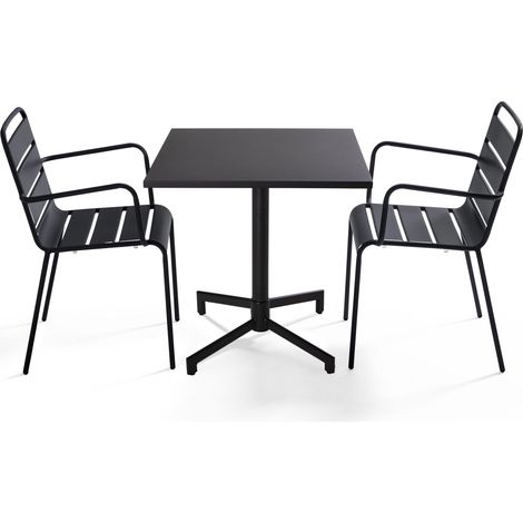 Ensemble table 70 cm et 2 fauteuils de jardin en métal gris anthracite - Palavas (1/5)