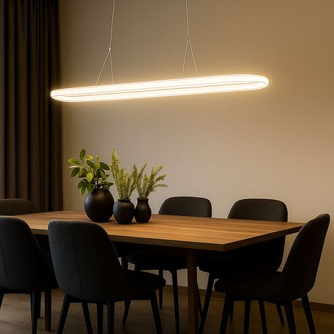 Pendelleuchte Esstischleuchte Hängelampe LED Deckenleuchte chrom, 18W 1260lm 3000K, HxBxT 120x80x15 cm