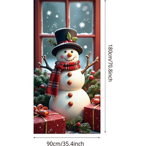 Décoration de porte de Noël neuve, motif cadeau du Père Noël, ambiance festive - 90 x 180 cm (perforée + ruban) - 21