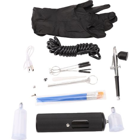 Aérographe portable rechargeable en cuivre et aluminium avec buse de 0,3 mm pour nail art, maquillage, peinture et décoration de gâteaux (noir) (1/5)