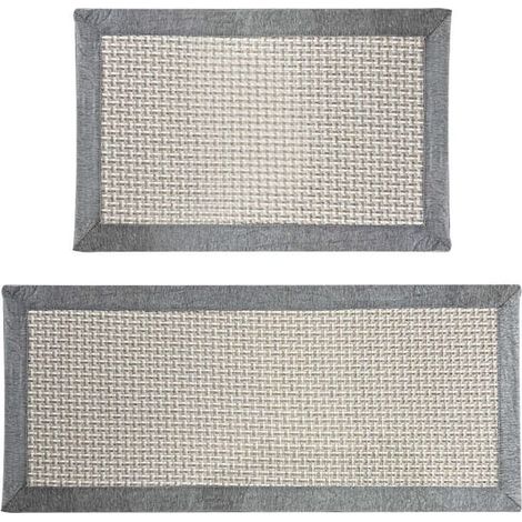 Tapis de cuisine devant l'évier, antidérapant et lavable, tissu coton-lin absorbant, gris, dimensions 50 x 80 cm (1/4)