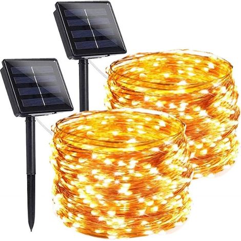 Solar-Lichterkette, 2er-Pack, 100 LEDs, 10 m, 8 Modi, wasserdicht (1/4)