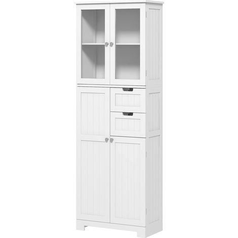 Meuble de salle de bain haut 4 Portes 2 Tiroirs 60x30x170cm Blanc (1/5)