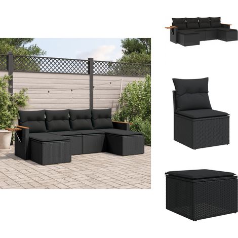 Salon de jardin 6 pcs avec coussins noir résine tressée - Salon De Jardin - Meuble Extérieur - Résine Tressée - Salon D'extérieur - Mobilier De Jardin (1/5)