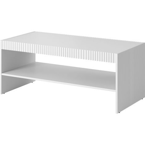 Bim Furniture – Table basse fixe PAFOS 120x56,5 cm blanc mat – Façades fraisées – Corps en panneau laminé 16 mm – Style moderne scandinave (1/3)