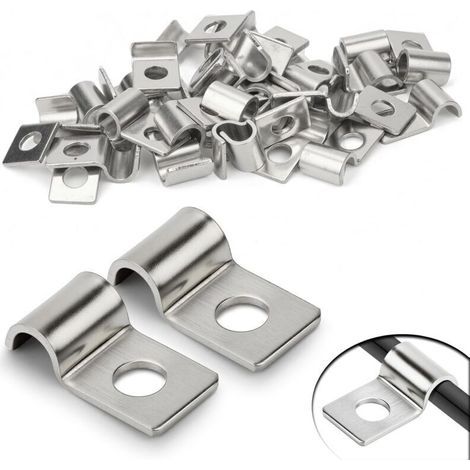 Attache-câble rigide en acier inoxydable, 30 pièces, 6 mm, forme en U avec fixation murale, pour câbles de 5–6 mm, idéal pour installations en hauteur (1/4)
