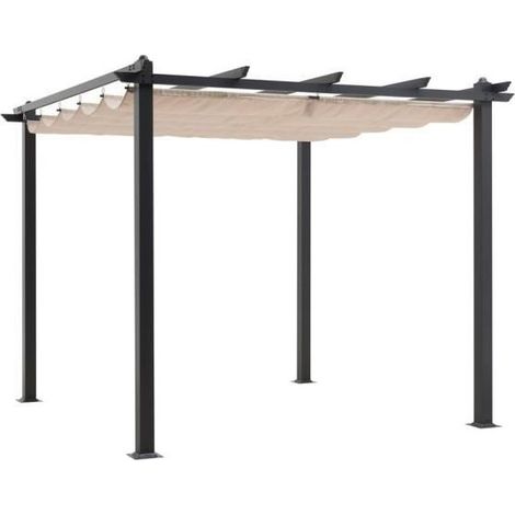 Pergola toit rétractable 3 x 3 m – Structure aluminium anti-corrosion – Toile polyester beige rétractable – Espace ombragé moderne (1/6)