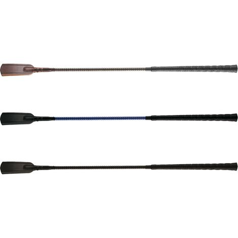 69 cm, Corps et embout de la poignée noirs 10: Cravache avec poignée en caoutchouc antidérapante et embout en cuir