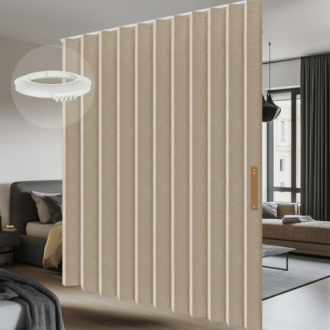 Rideau de séparation de pièce flexible - Brise-vue pour l'intimité - Montage au plafond sur rails - Convient pour chambre à coucher et salon - Beige - H 213 x l 254 cm (1 pièce) (1/5)