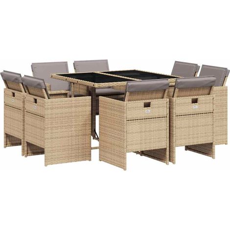 Maison Exclusive - 9-tlg. Garten-Essgruppe mit Kissen Beigemischu