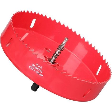 Scie Cloche Bi-métal 165mm, M42 HSS Bimétallique Scie Trèpan avec Foret de Centrage pour Robuste Perceuse à Percer pour Fer, Aluminium, Bois, Cloison Sèche, Tuyau, Panneau de Fibres de Bois/Rouge (1/2)