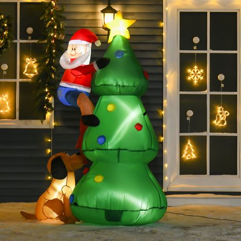 Sapin de Noël gonflable, décoration de Noël, 1,8 m, souffleur inclus, 123 cm x 85 cm x 180 cm, vert et rouge (1/5)