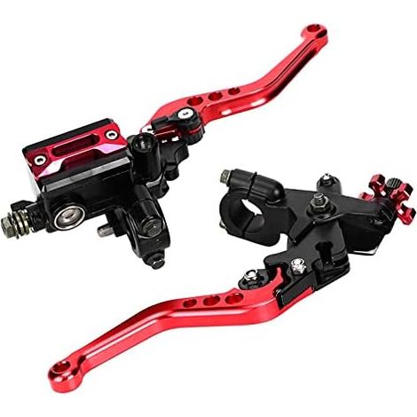 Universelle 7/8-Zoll-Motorradbrems- und Kupplungshebel, hydraulisch verstellbares Brems- und Kupplungshebel-Set mit Top-Pumpenpumpe (Rot) (1/5)