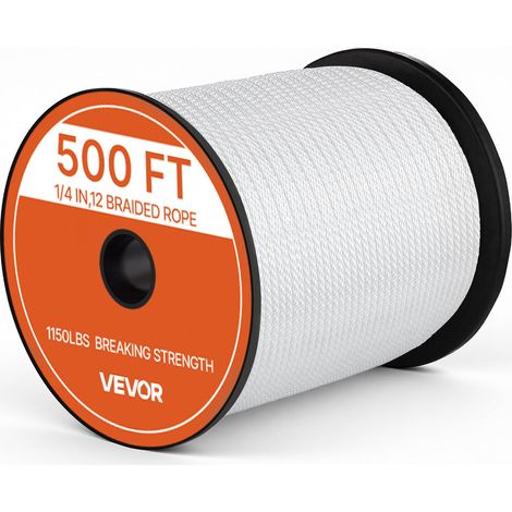 Corde Polyester à Tressage Plein 6,4 mm x 152 m Corde Tressée Marine Polyvalente pour Bateau, Amarrage, Extérieur, Résistance à la Rupture 522 kg, Faible Allongement, Résistante au Soleil, Blanc (1/5)