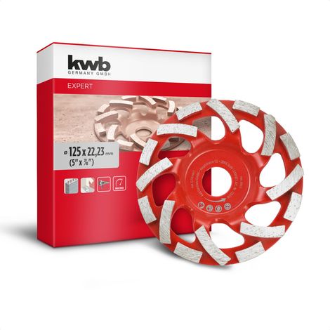 kwb Diamant-Schleiftopf, Diamant-Schleifteller (mit Wechselsegmentierung, Ø 125 mm, für Winkelschleifer, ideal für Beton, Putz, Estrich und Fliesenkleber) (1/5)