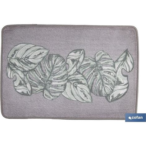 Zerbino d'ingresso con stampa digitale di foglie tropicali 50x70cm in poliestere e PVC nei colori grigio e verde