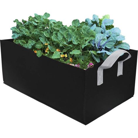 Lot de sacs de plantation rectangulaires en feutre, sacs de jardin, pots en tissu avec poignée pour fleurs et légumes, vert, 60 x 30 x 20 cm (1/5)