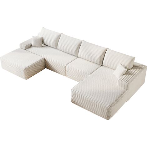Modulares Sofa 4-Sitzer aus Stoff, tiefe Sitzfläche, hochelastischer Schaum, ohne Montage, Weiß (1/5)