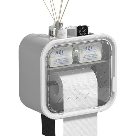 Distributeur de papier toilette mural pour salle de bain avec tiroir de rangement et porte-rouleau de papier toilette (gris) (1/5)