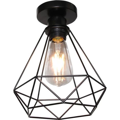 Plafonnier industriel en métal à structure losange, style rétro, suspension en fer, pour salon, chambre ou cuisine (noir) UHOH (1/5)