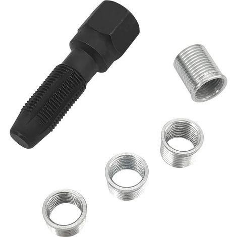 Kit de reparación de roscas de bujías (5 piezas, M14 x 1,25), kit para reenroscar culatas, reenroscar bujías, herramienta de reparación de roscas de escariador de cilindros de 14 mm. (1/4)