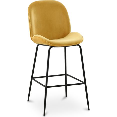 Hocker mit Rückenlehne - Samt gepolstert - Retro Design - Elias Senf