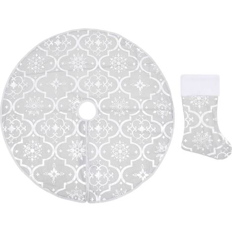 Jupe de sapin de Noël,Décoration de Noël de luxe avec chaussette Blanc 122cm Tissu CFW41297 (1/5)