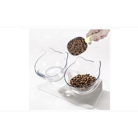 Comedero elevado para gatos con soporte, comedero doble de plástico antivómito para gatos. (1/5)
